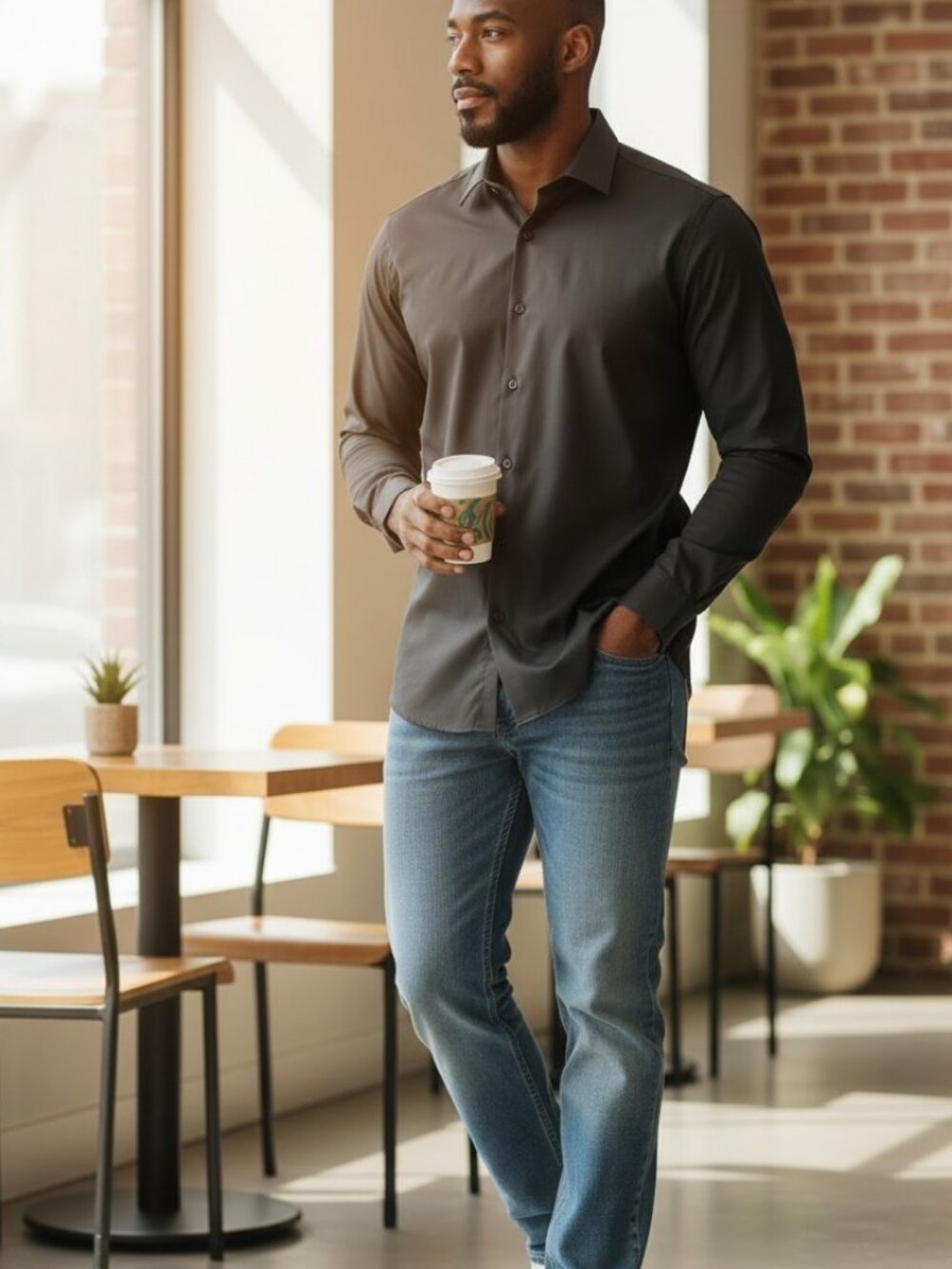 APT.9 Premier Flex No‑Iron Black Button‑Up Shirt – Men’s L – Stretch Dress Shirt